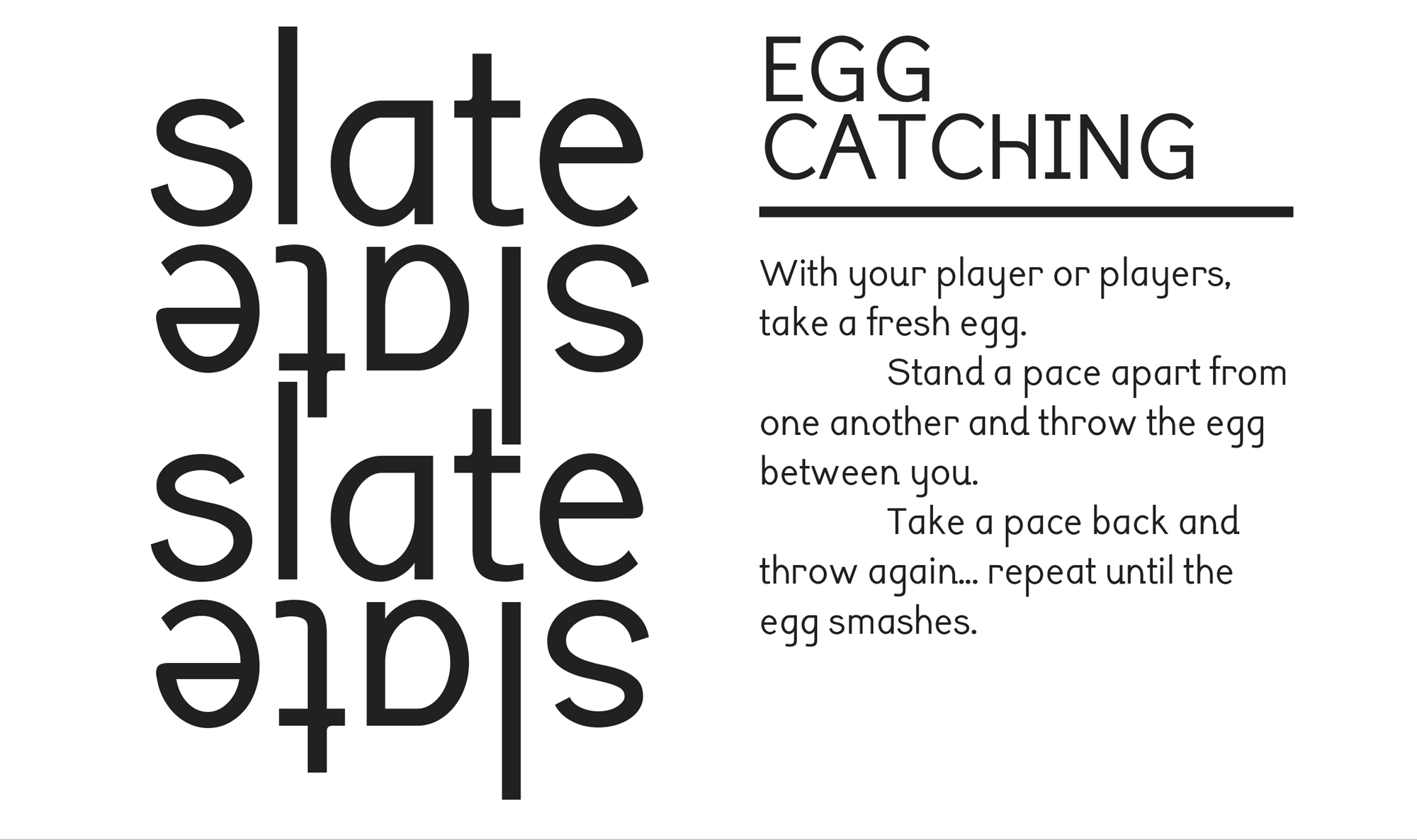 1st typographic business card like design and layout in black text. Large heading in capital letters with rule underneath, then body text