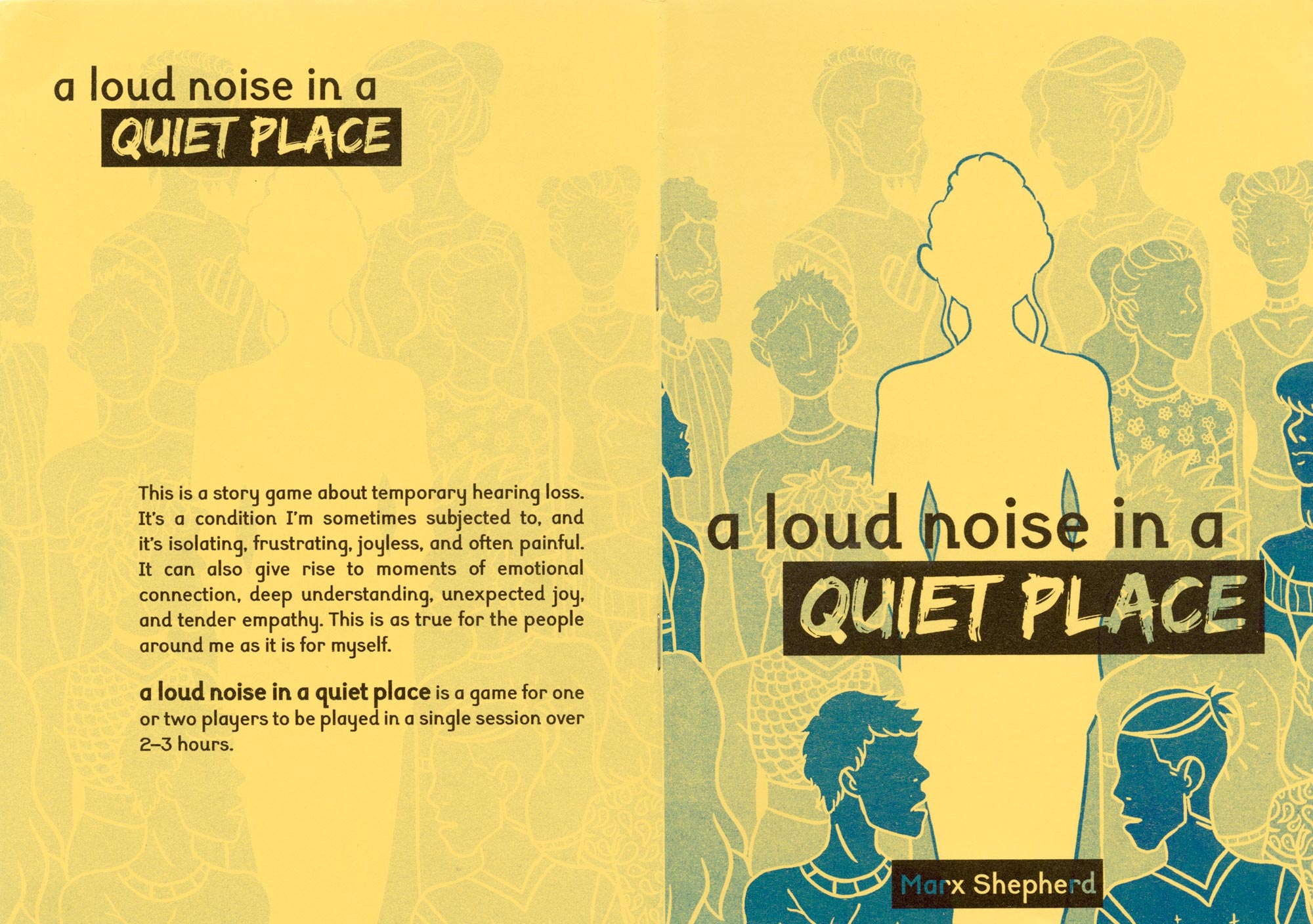 Back cover and front cover, the front cover has green shaded people on the front and the title in large black letters. The back cover has 2 body text paragraphs towards the bottom